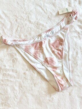 NWT Aerie White and Pink Tie Dye Cheekiest Ruffle Bikini Bottom - Size: Large